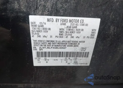 2016 Lincoln Mkx Reserve z USA, uszkodzony, nr VIN 2LMTJ6LP3GBL60927